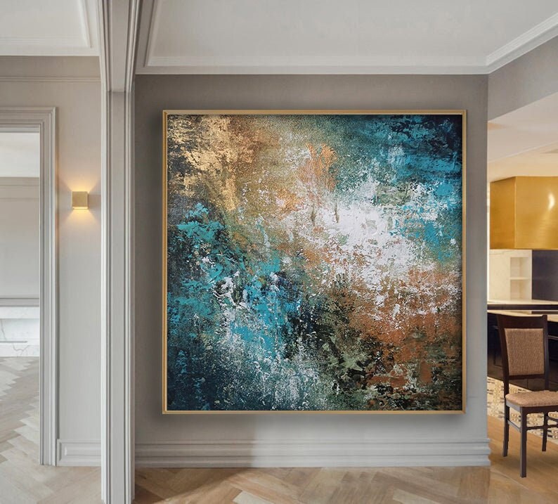 Extra Large Painting Blue and Gold Abstract Paintingabstract Etsy UK