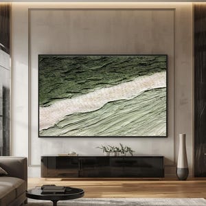 Large Green Textured Canvas Wall Art, Extra Large Modern Painting for Living Room or Bedroom Decor