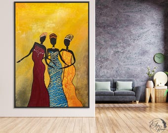 3 Women Standing Abstract Painting Canvas Art, Extra Large Wall Art ,Big Canvas Art, Palette Knife Art, Extra Large Painting, HomeWall Decor