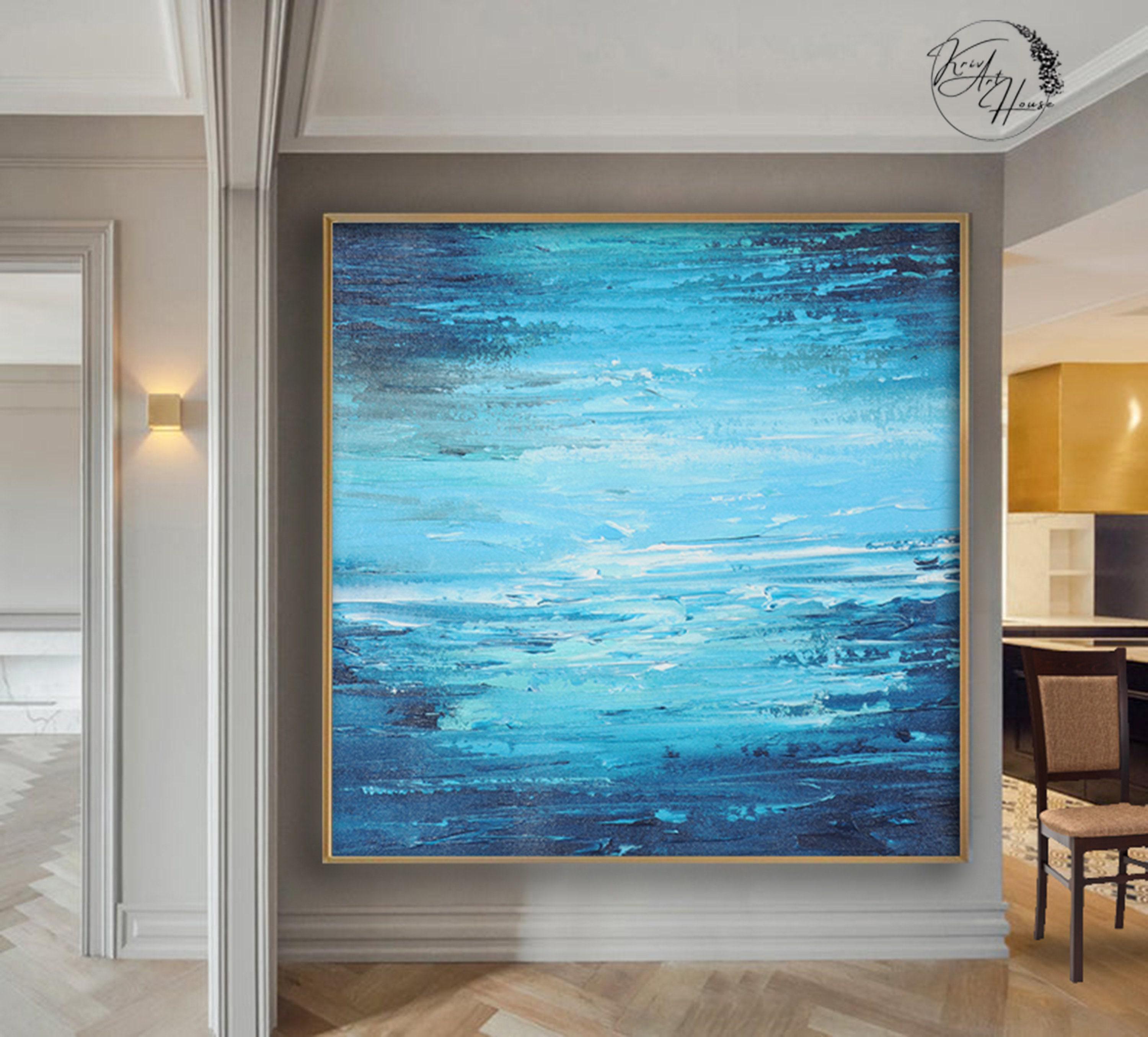 Large Blue Abstract Painting, Large Abstract Painting on Canvas, Extra ...