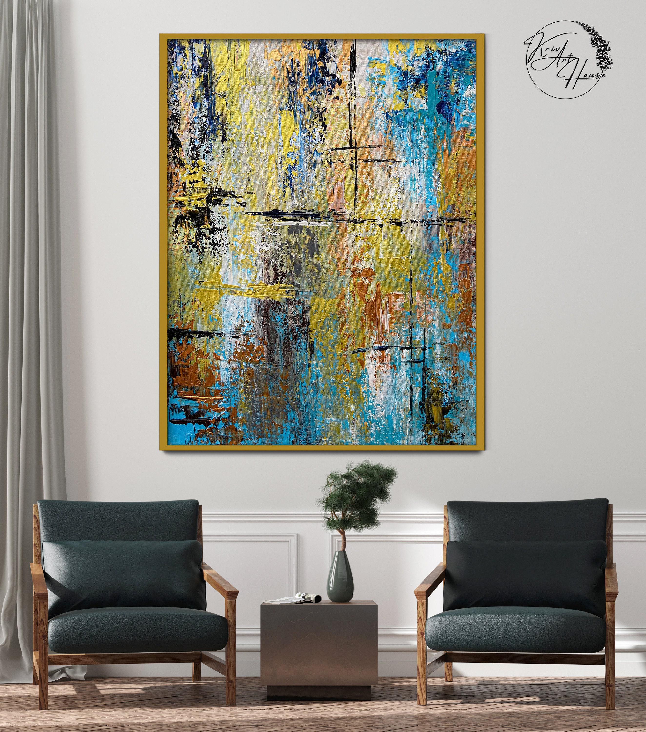 Large Wall Decor Yellow Abstract Wall Art Canvas Modern Home Decoration ...
