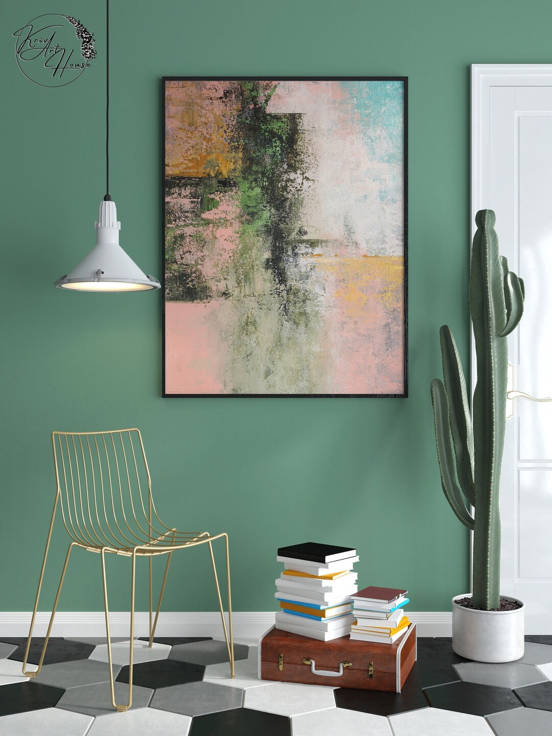 Extra Large Wall Art With Orange Green Black Color Home Decor Painting