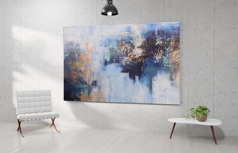 Extra Large Painting Yellow and Blue Abstract Etsy