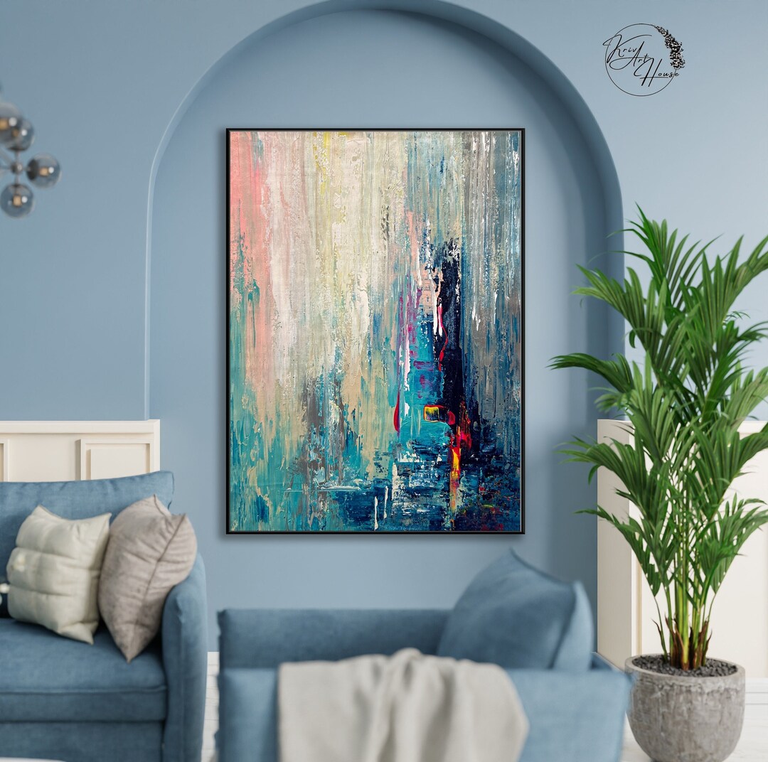 Original Waterfall Blue Wall Art Canvas Wall Painting for Bedroom Art