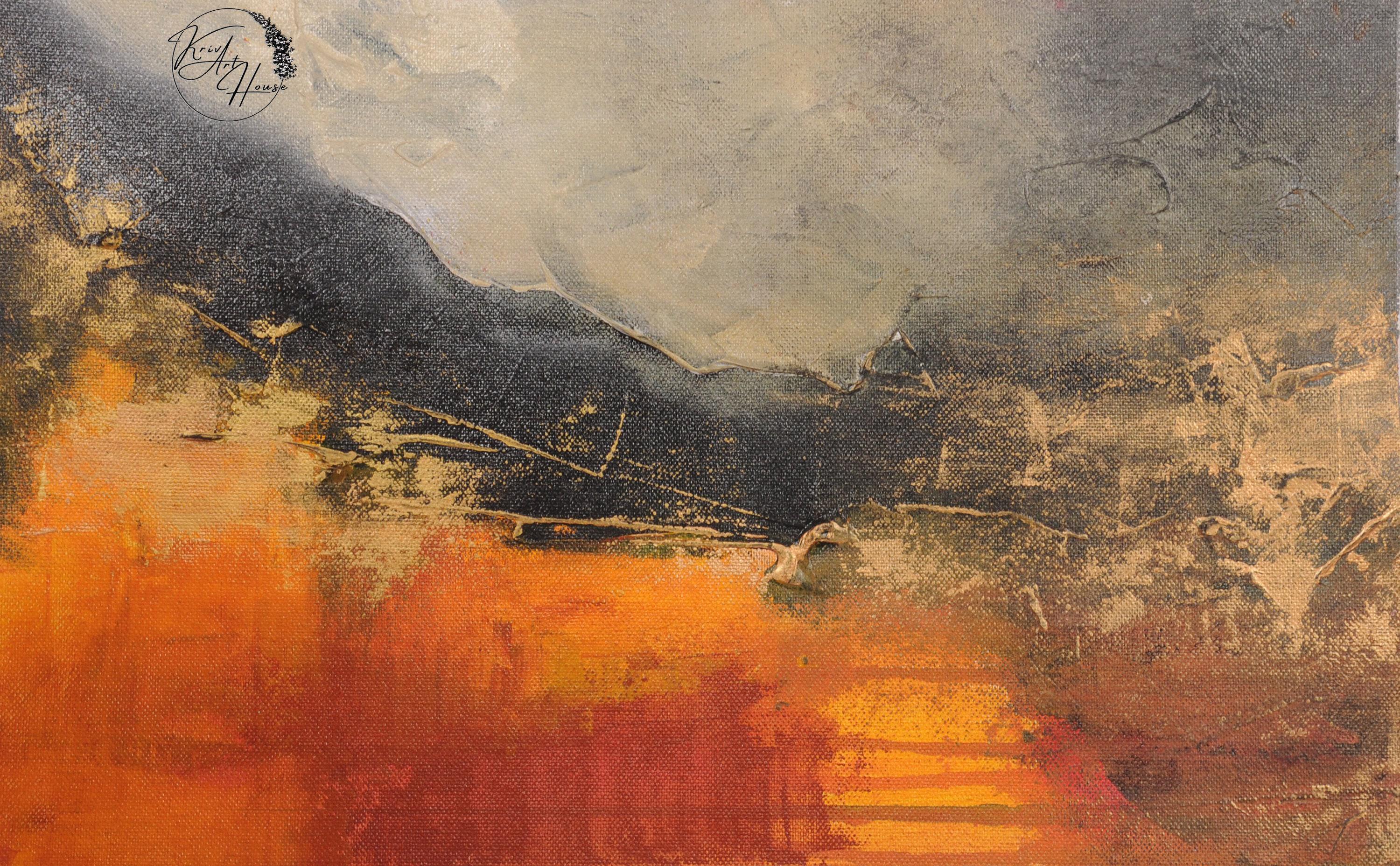 特大抽象画：オレンジと黒 - モダンキャンバスアート - Etsy 日本