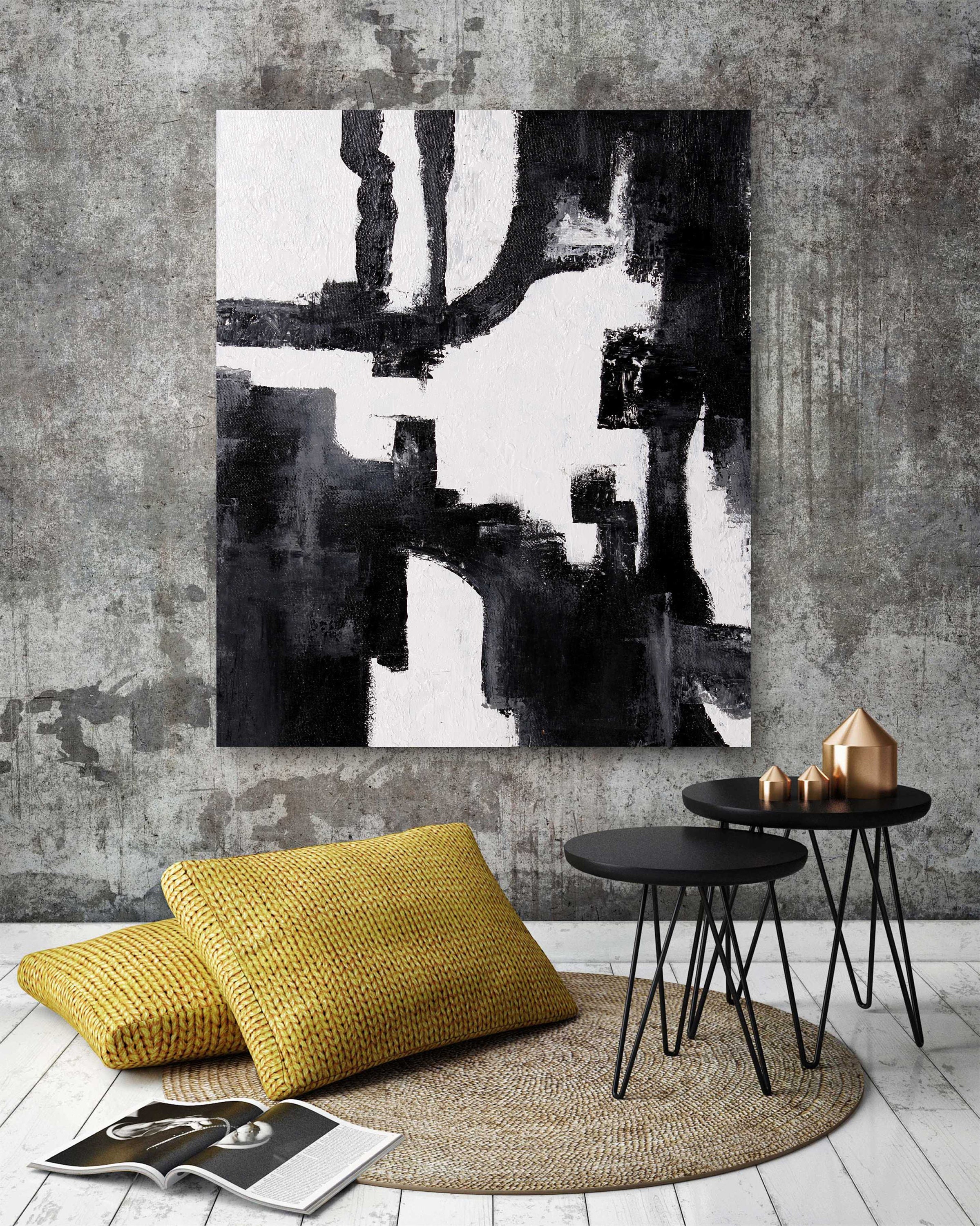 Black and White Abstract Painting Textured painting oil | Etsy