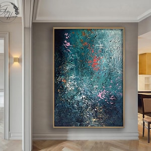 Übergroße blaue Acryl abstrakte Leinwand Malerei - große Wandkunst