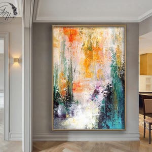 Kleurrijk abstract acrylschilderij, kunst aan de grote muur, abstracte canvaskunst, extra grote muurkunst, extra groot schilderij, muurkunst