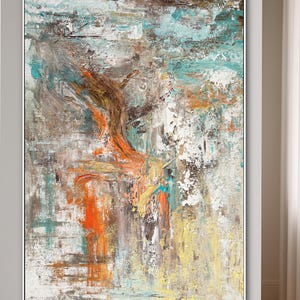 Large Abstract Canvas Painting With Soft Pastels and Metallic Paint, Minimalist Wall Art For Living Room Or Above Bed Home Decor