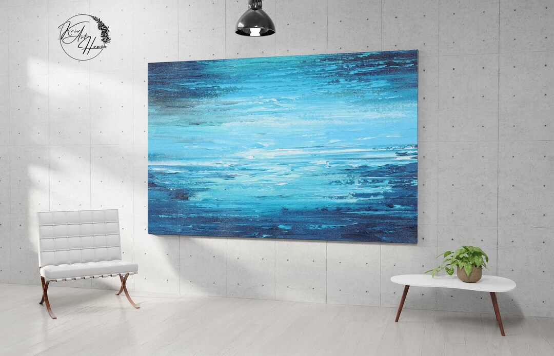 Large Blue Abstract Painting, Large Abstract Painting on Canvas, Extra ...