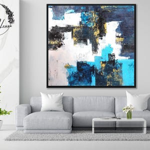 Pintura abstracta azul sobre lienzo: arte mural moderno y contemporáneo