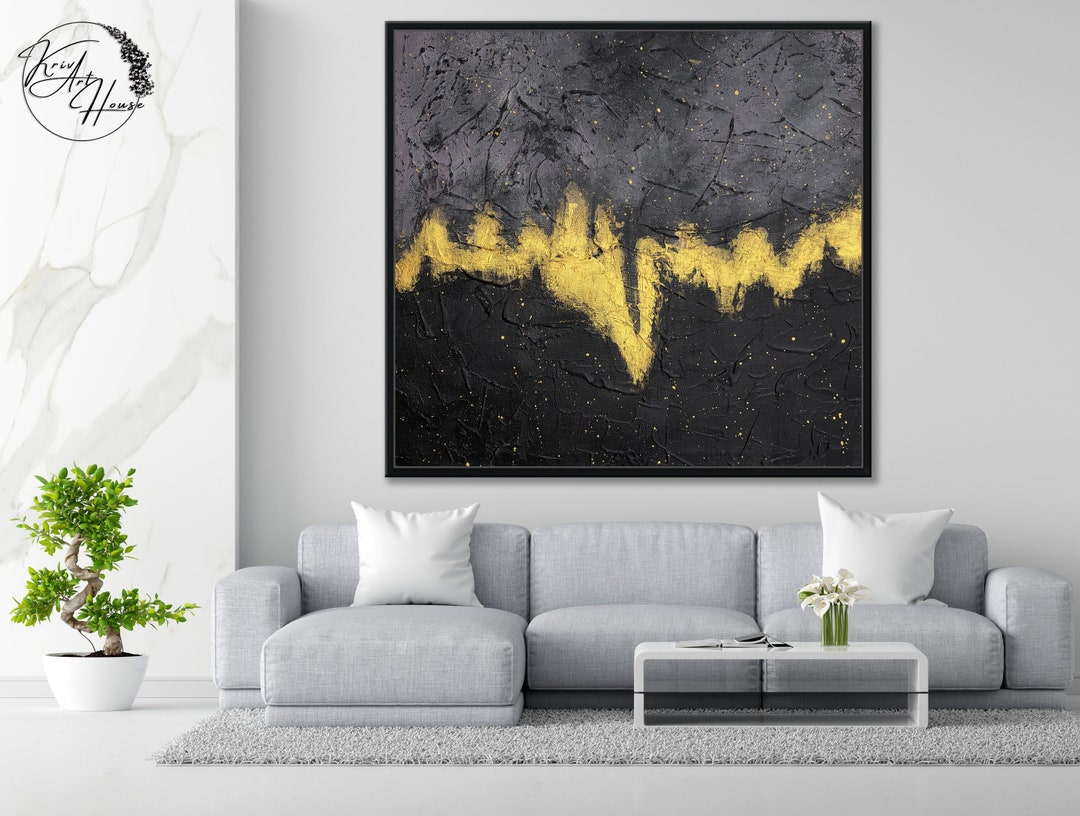 Large Original Abstract Art Office Wall Decor Black and Gold - Etsy