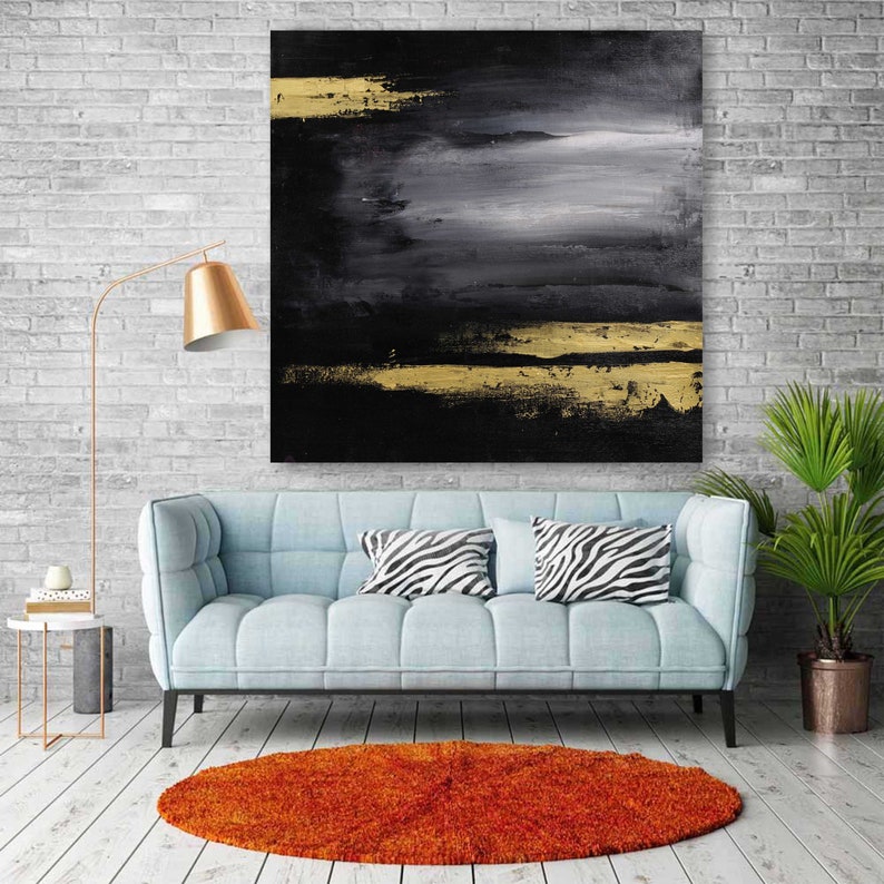 Abstract Painting Black and Gold Abstract Painting Extra Etsy