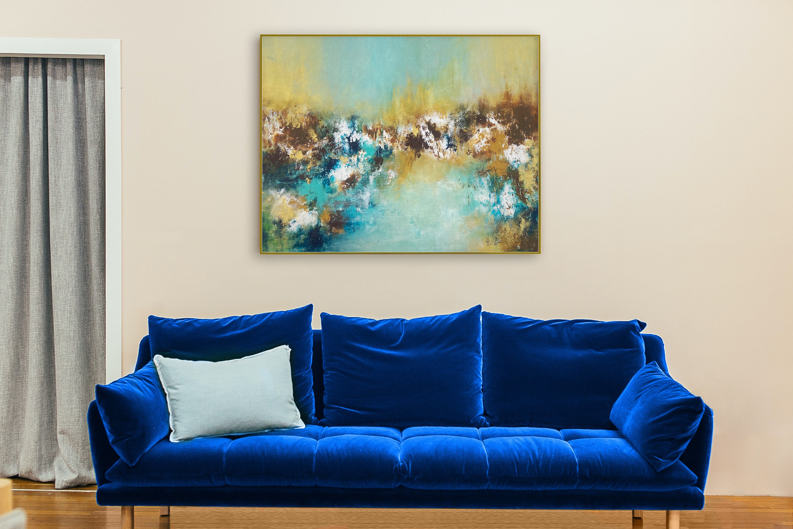 Blue Yellow Abstract Art Landscape Canvas Wall Painting Extra | Etsy