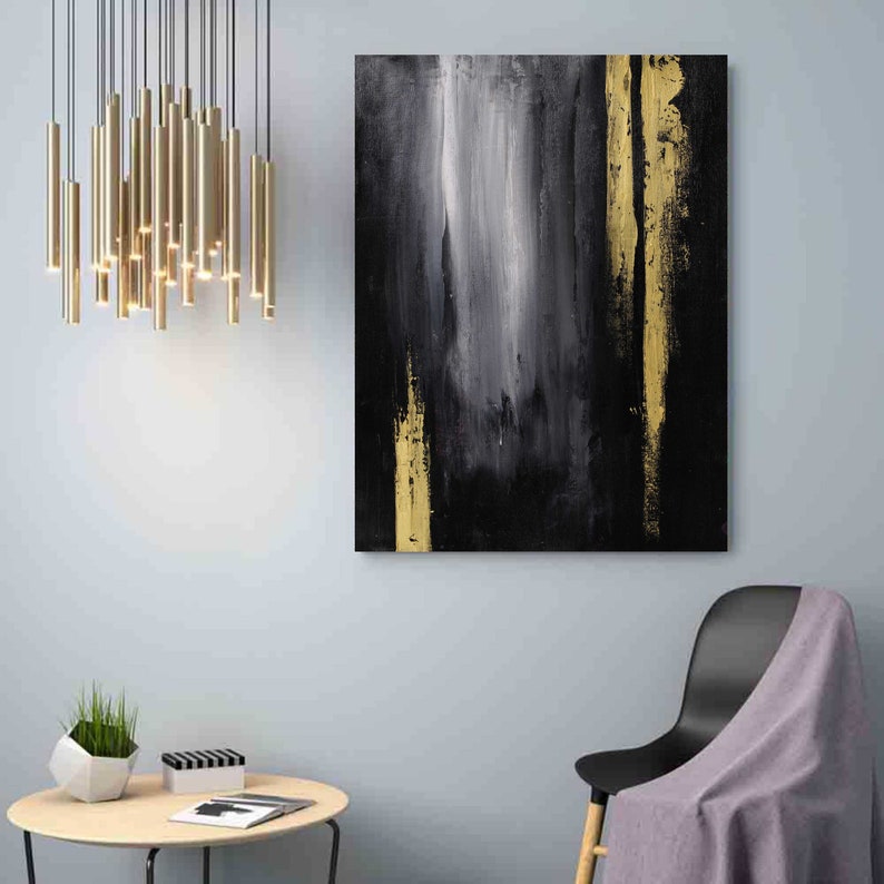 Abstract Painting Black and Gold Abstract Painting Extra Etsy
