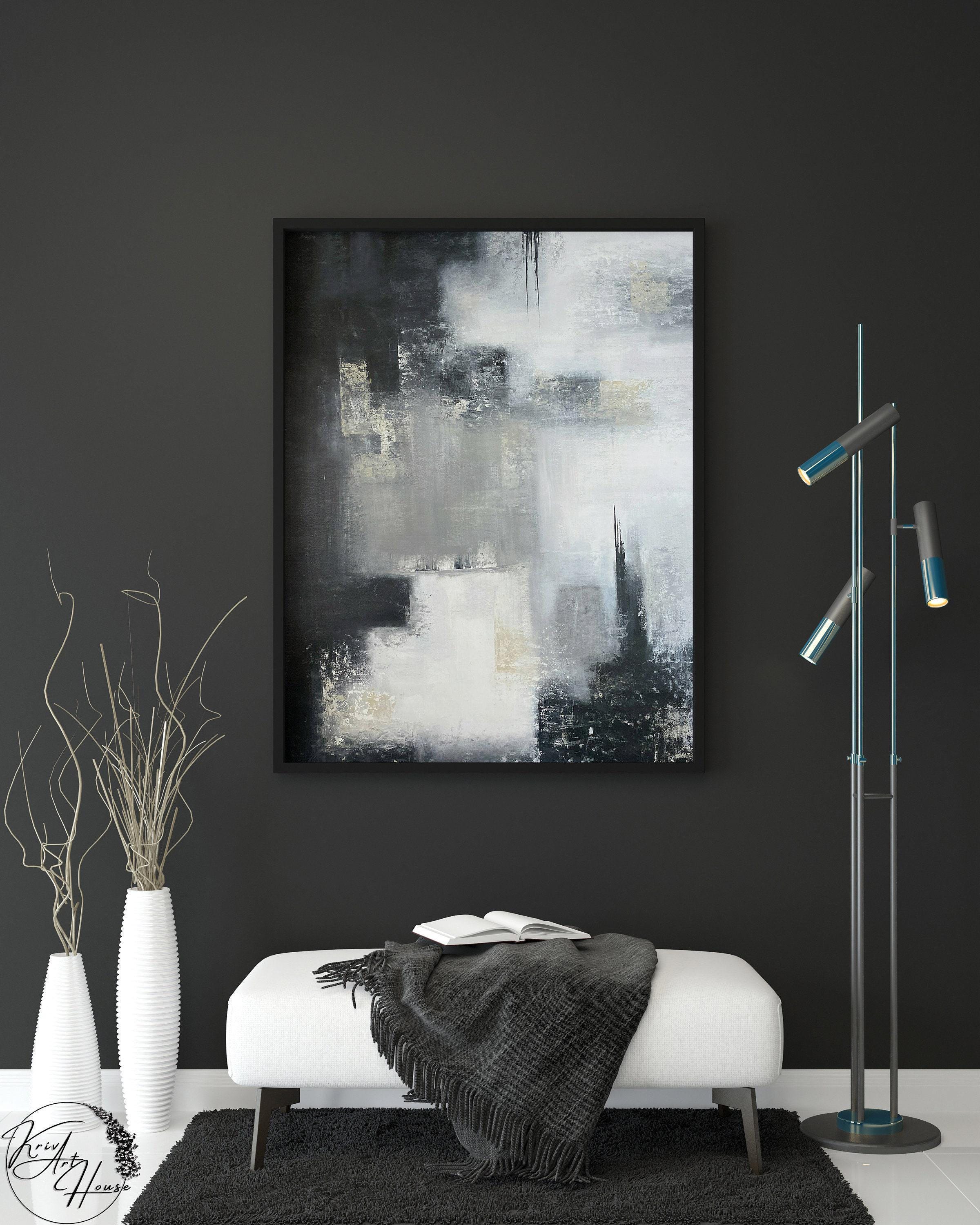Black and White Handmade Abstract Painting on Canvas, Original Painting ...