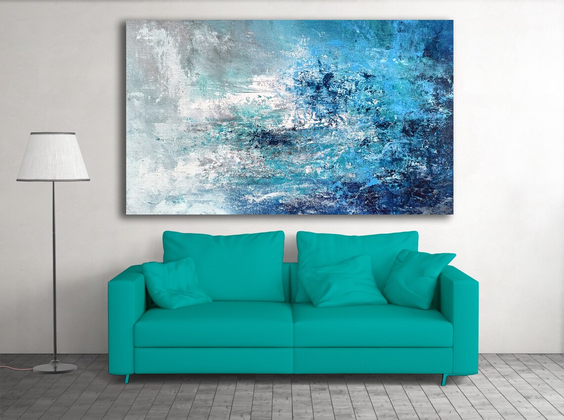 Blaues und graues abstraktes Gemälde übergroßes Gemälde | Etsy