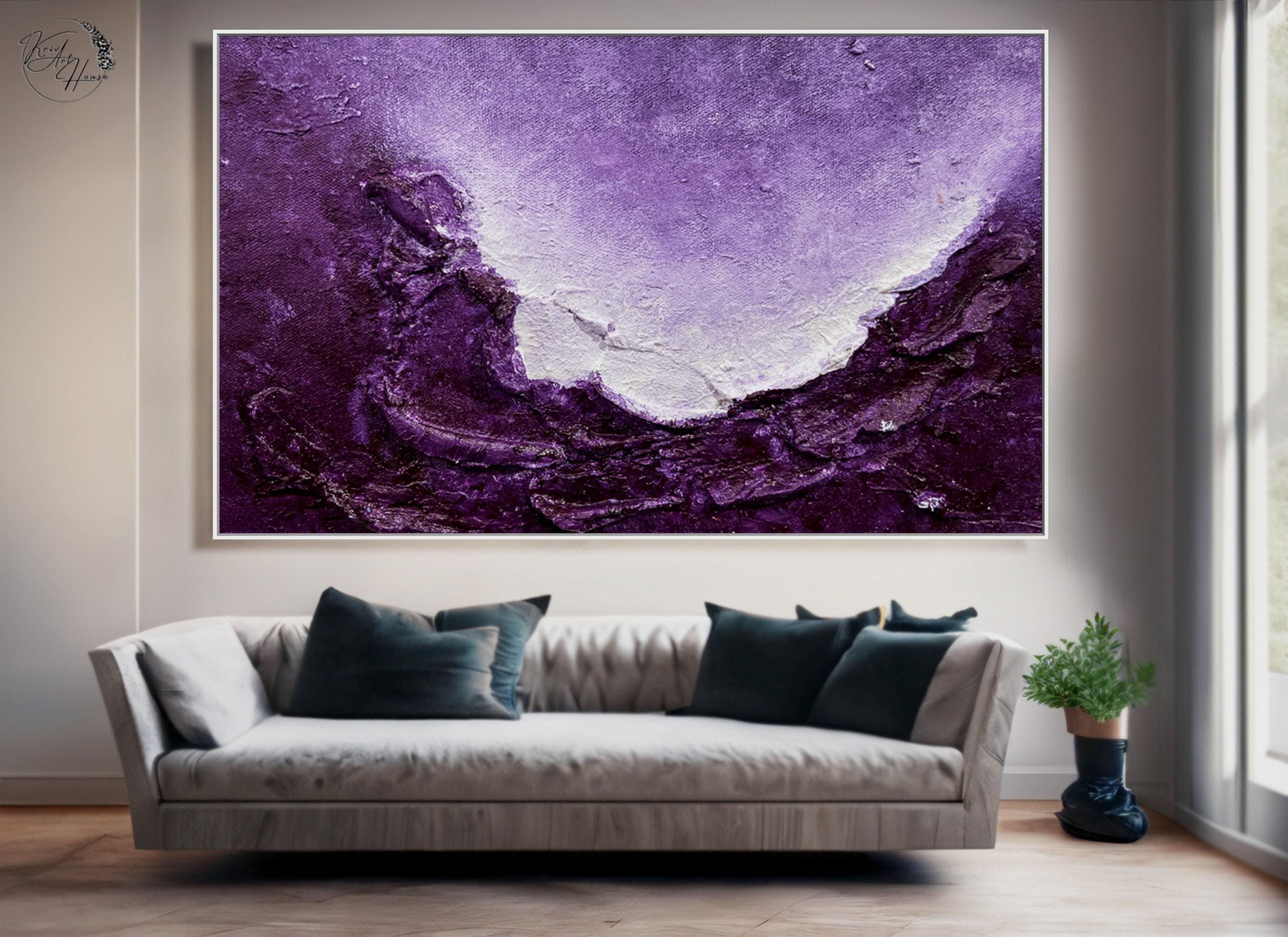 Large Canvas Art Purple Wall Art for Living Room Decor Textured