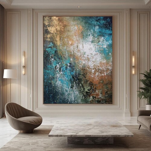 Tableaux Abstraits Modernes Sur Toile - 2 Pièces Bleu-vert & Marron - Déco Murale