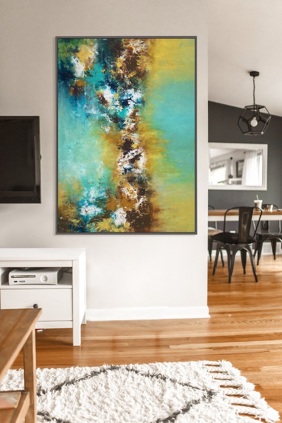 Blue Yellow Abstract Art Landscape Canvas Wall Painting Extra | Etsy