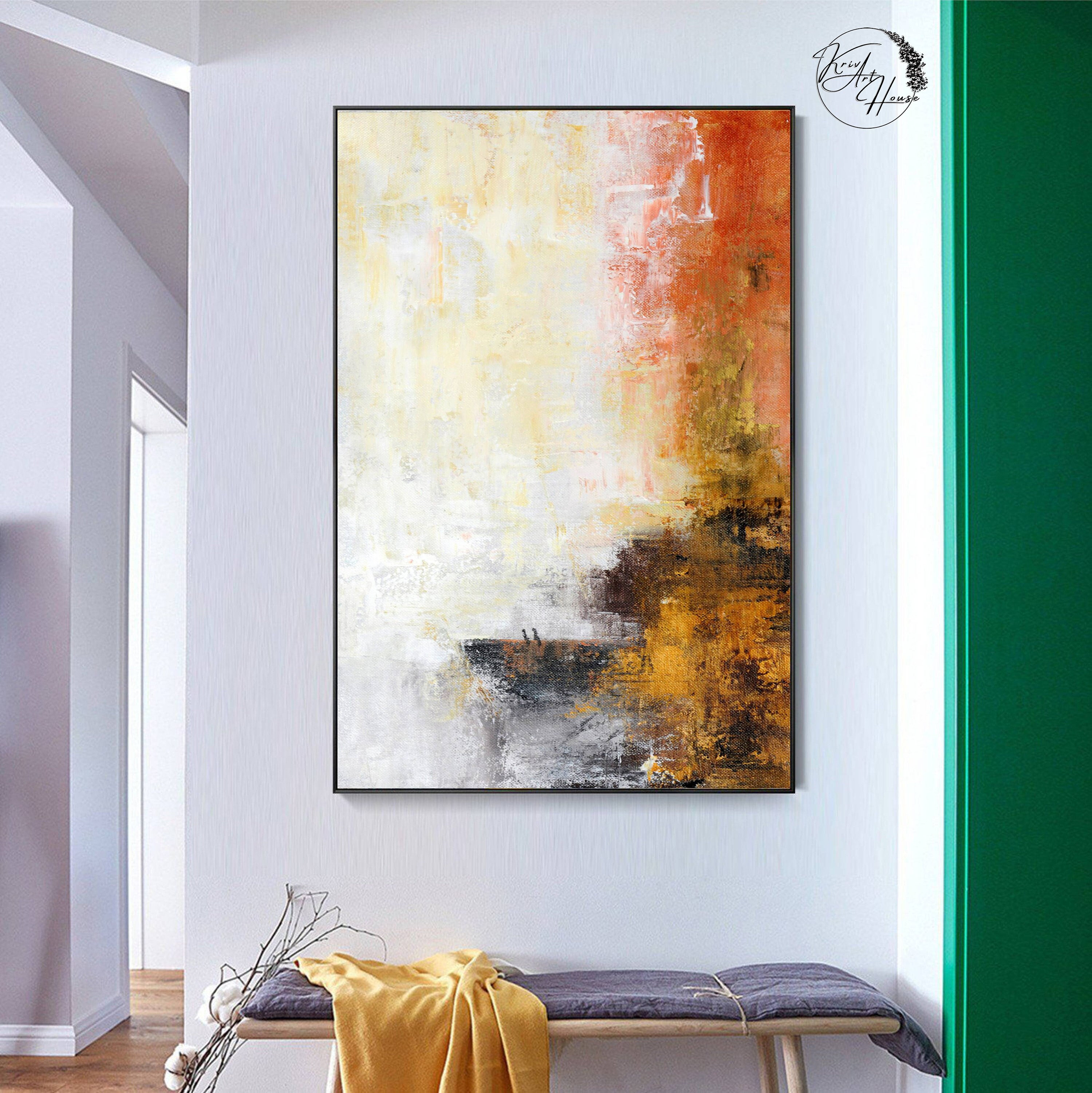 YELLOW BIG ORIGINAL THICK TEXTURE ABSTRACT ACRYLIC PAINTING ON WRAPPED  CANVAS
