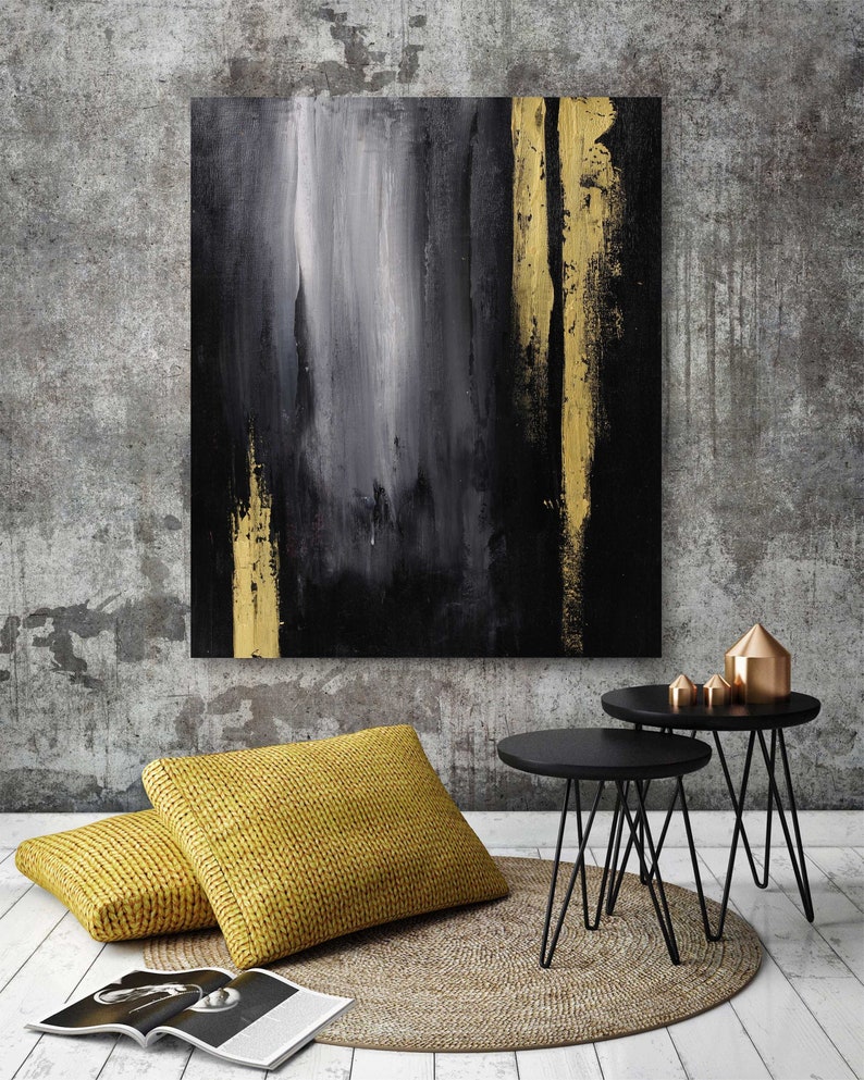 Abstract Painting Black and Gold Abstract Painting Extra Etsy