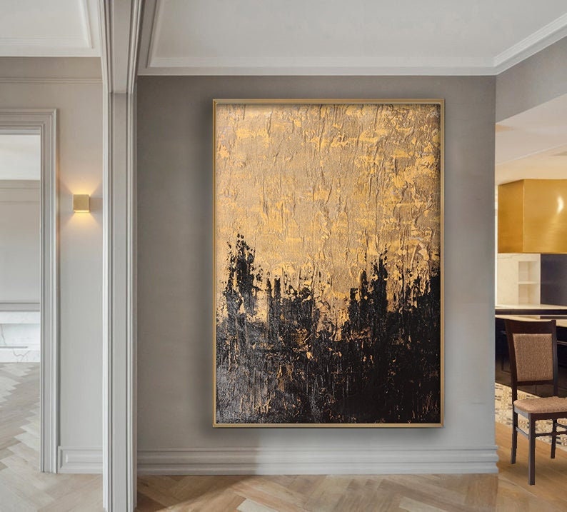 Gold Black Abstract Art Wall Painting Extra Large Etsy