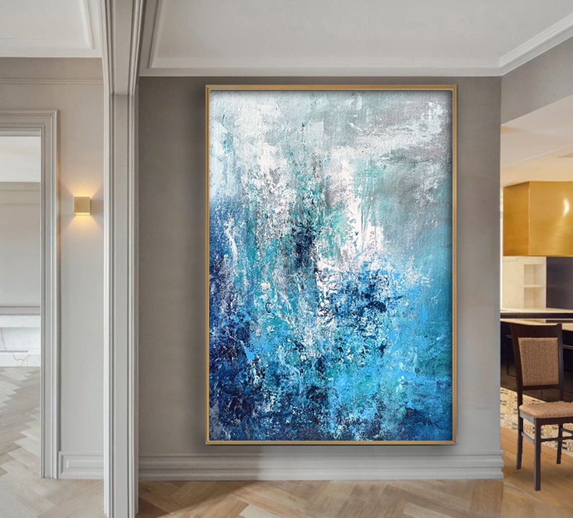 Blaues und graues abstraktes Gemälde übergroßes Gemälde | Etsy