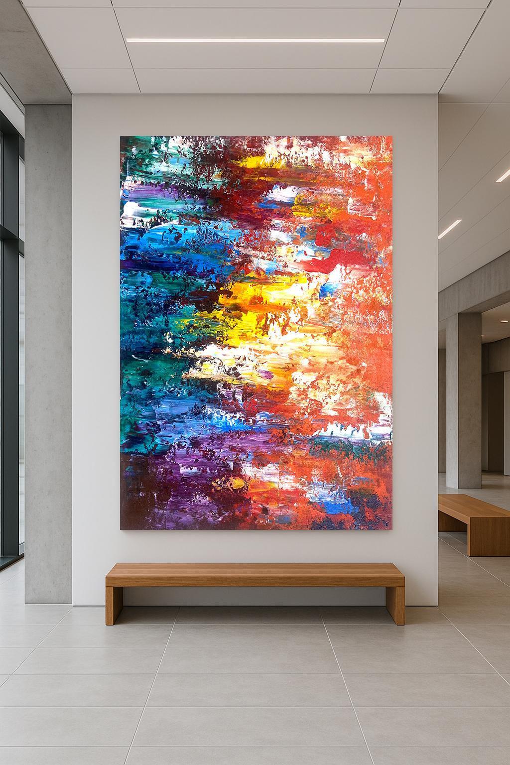 キャンバスに描かれたカラフルな抽象的なテクスチャ絵画。鮮やかな