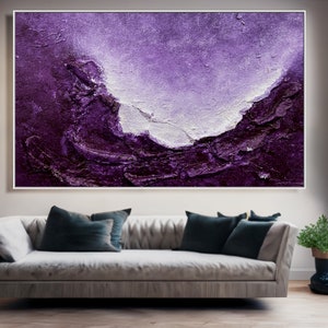 Large Canvas Art Purple Wall Art For Living Room Decor Textured Painting, Extra Large Wall Art Living Room Purple Art Painting