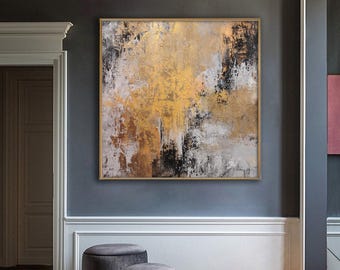 Large Wall Art, Extra Large Abstract Painting, Gold Canvas Painting, Grey Canvas Painting, Large Wall Art, Home Decor