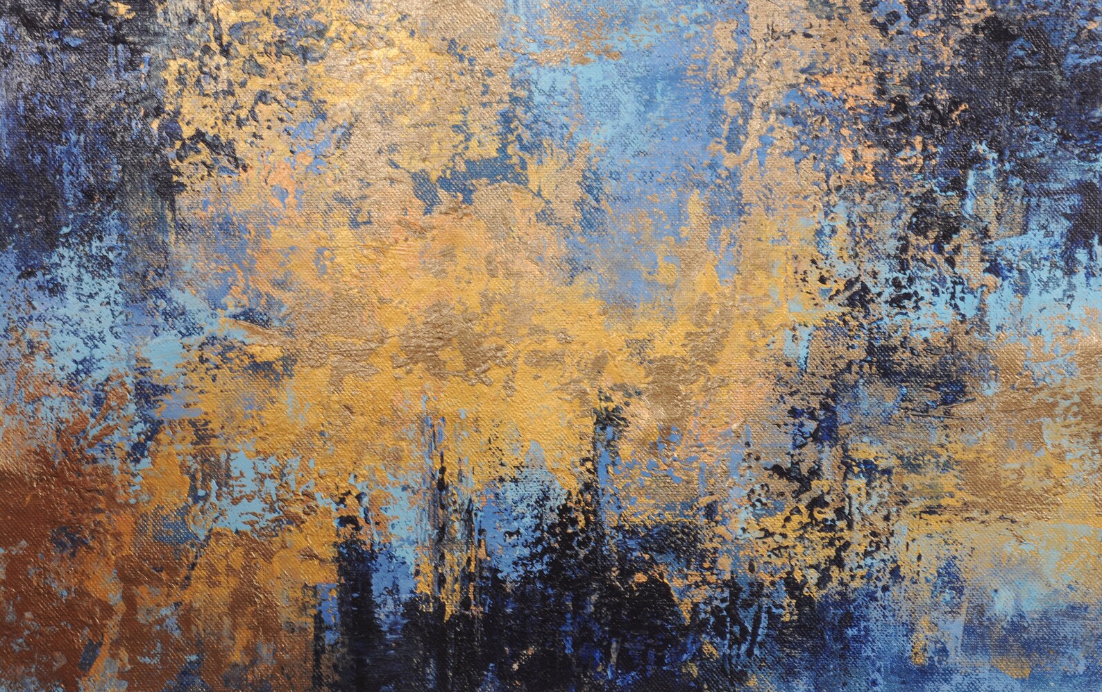 Abstract Painting Blue and Gold Painting Gold Canvas Etsy