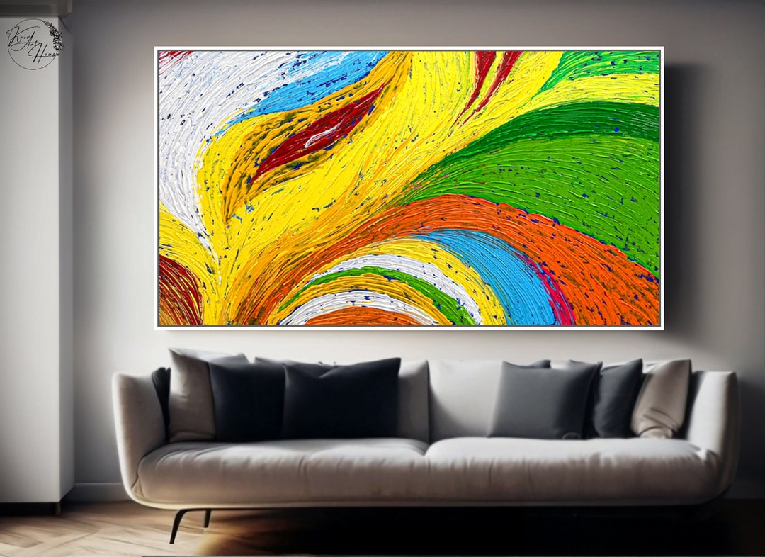 Colorful Abstract Wall Art Canvas Textured Painting Home Decor, Large
