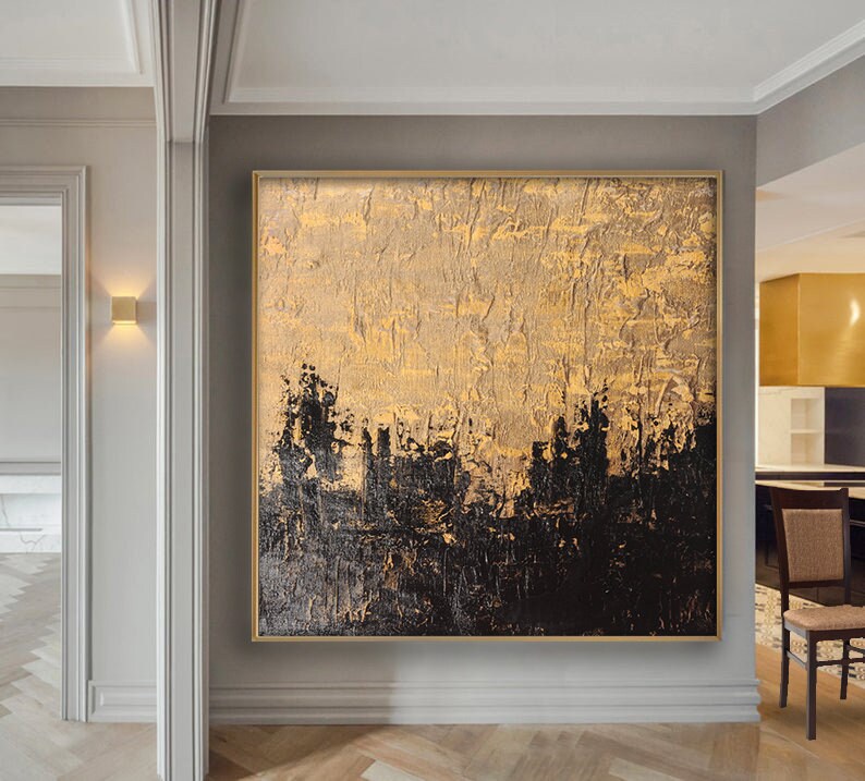 Gold Black Abstract Art Wall Painting Extra Large - Etsy