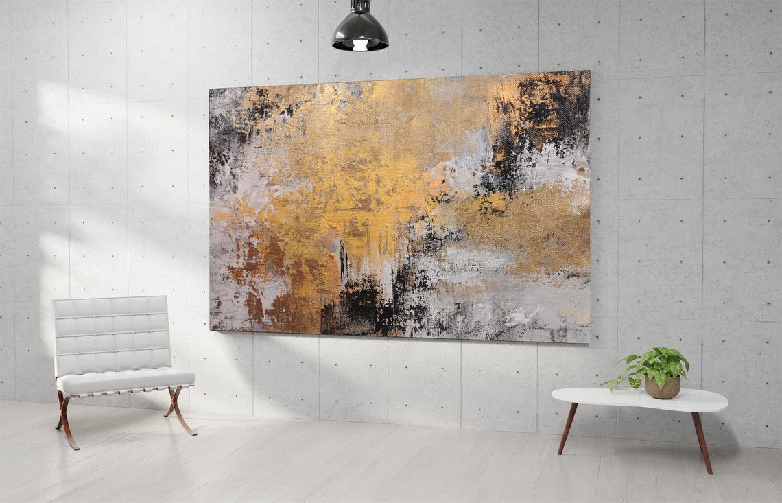 Large Wall Art Extra Large Abstract Painting Gold Canvas Etsy UK
