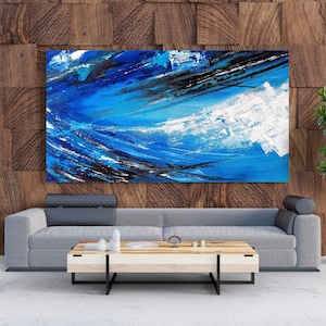 Abstract Blue Contemporary Painting Palette Knives Canvas Art Painting Home Decoration, Xl Abstract Art Blue Wall Art Canvas Painting