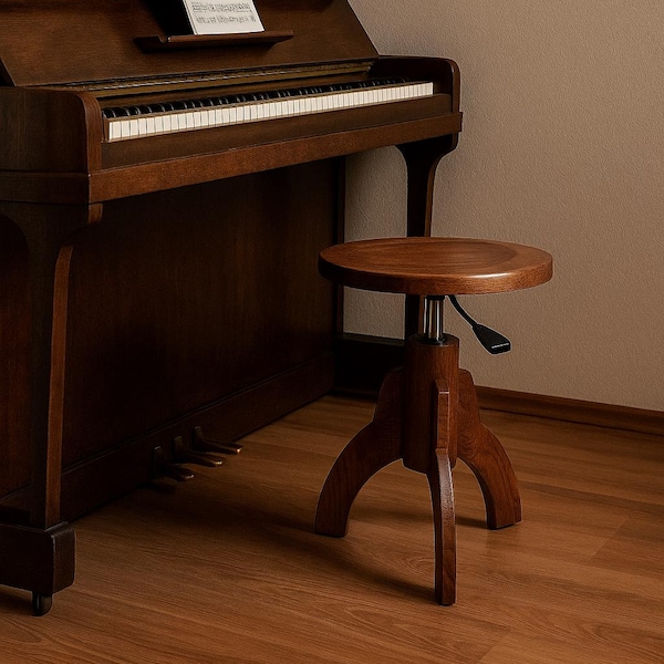 Wooden piano stool. Fast change of height