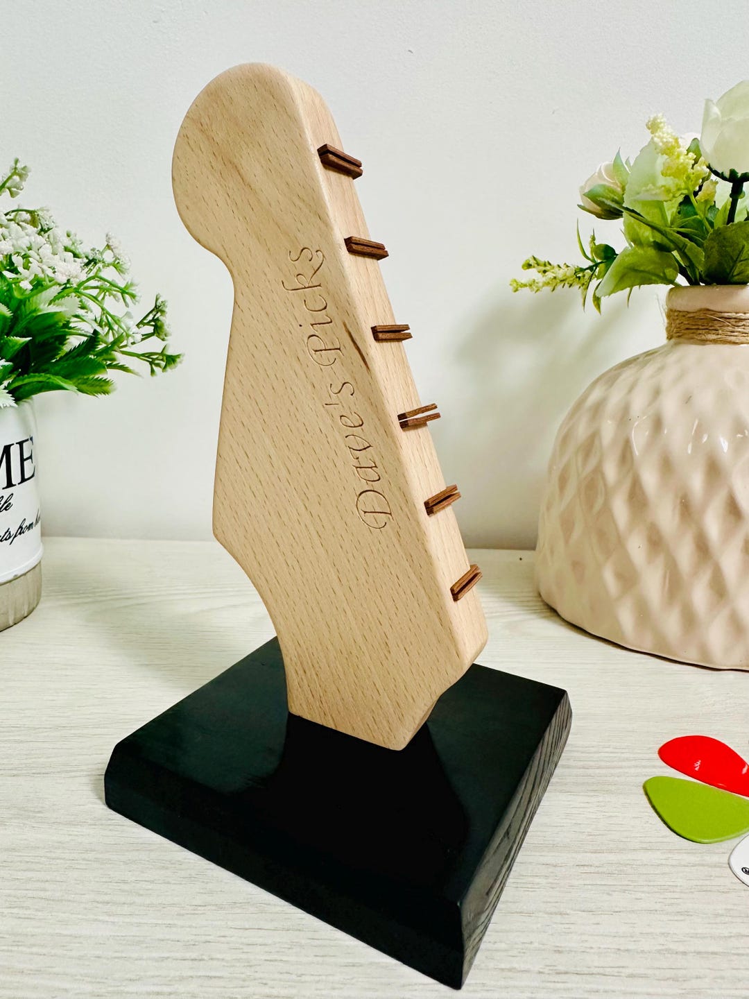 Used Notes Pick Stand Personalized Guitar Pick Holder Stand | Wooden Plectrum Display ...