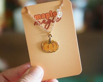 Glitter Enamel Pumpkin Necklace, 22k Gold Plated Pendant