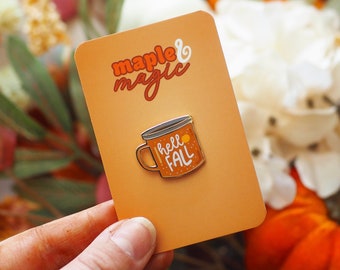 Hello Fall hard enamel pin | autumn | fall | coffee | camping mug | pumpkin