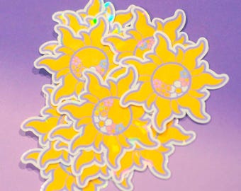 Floral Sun Holographic Stickers