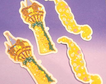 Rapunzel Tower and Braid Holographic Stickers
