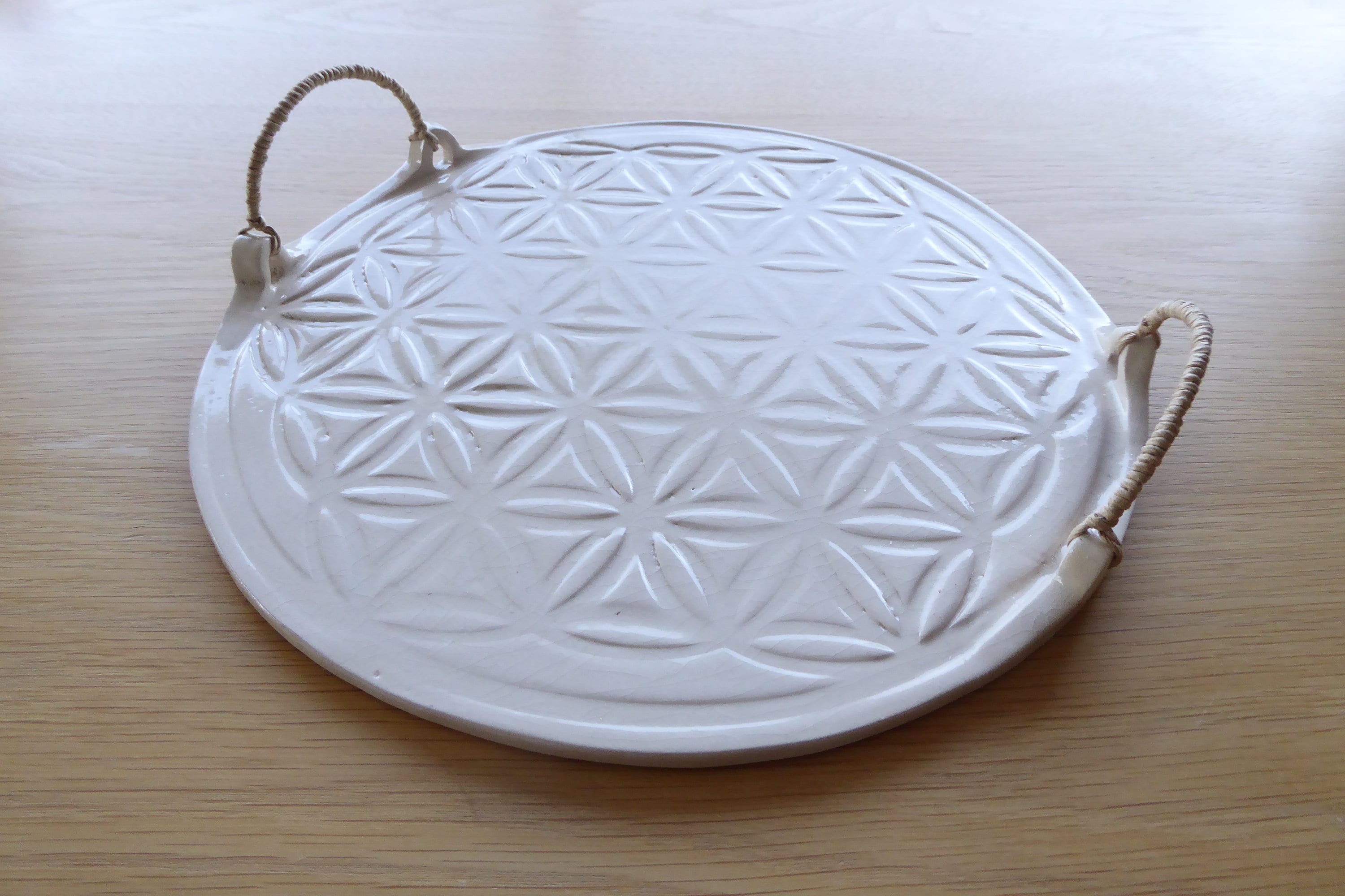 Plateau de Service avec Poignées en Corde Réalisé Céramique | 30 cms Diamètre