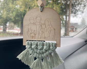Personalized Car Charm, Macrame Car Charm, Personalized Wood Engraving, Car Decor, Car Diffuser, Wood and Macrame Car Charm, Valentines Gift