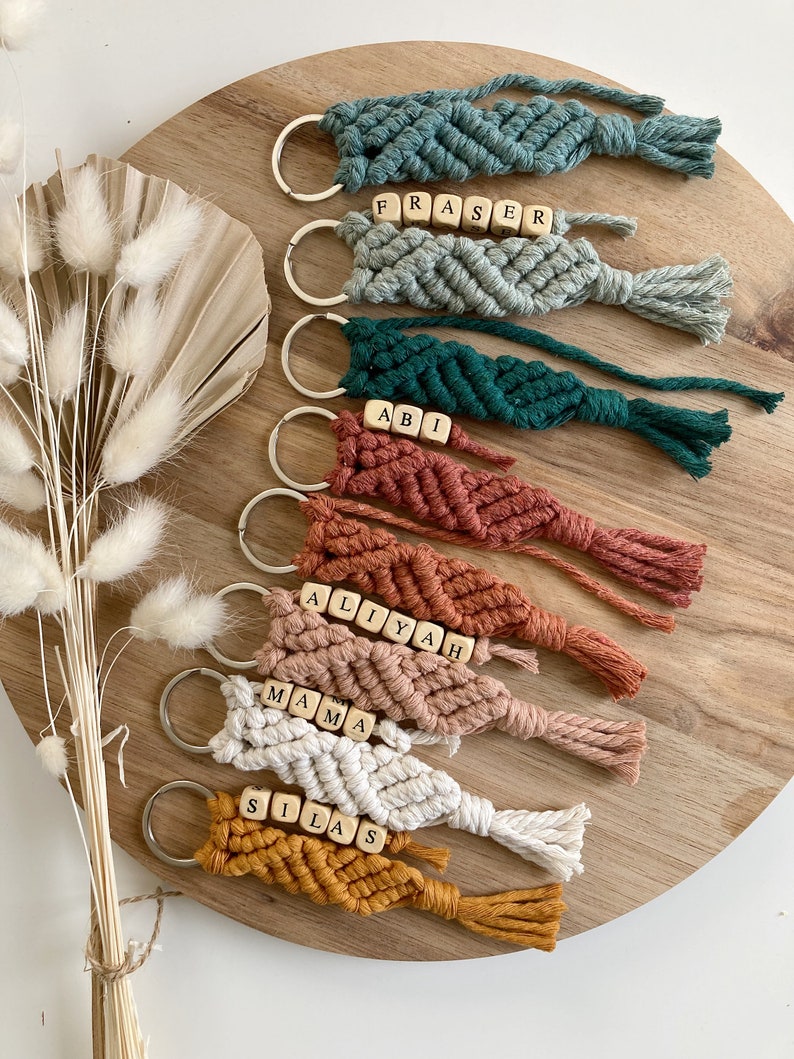 Personalized Macrame Keychain, Macrame Keychain, Customized Keychain, Macrame Accessories, Boho Keychain, Bridal Party Gifts, Mama Keychain image 8