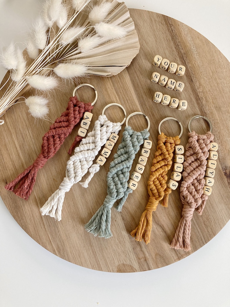 Personalized Macrame Keychain, Macrame Keychain, Customized Keychain, Macrame Accessories, Boho Keychain, Bridal Party Gifts, Mama Keychain image 5