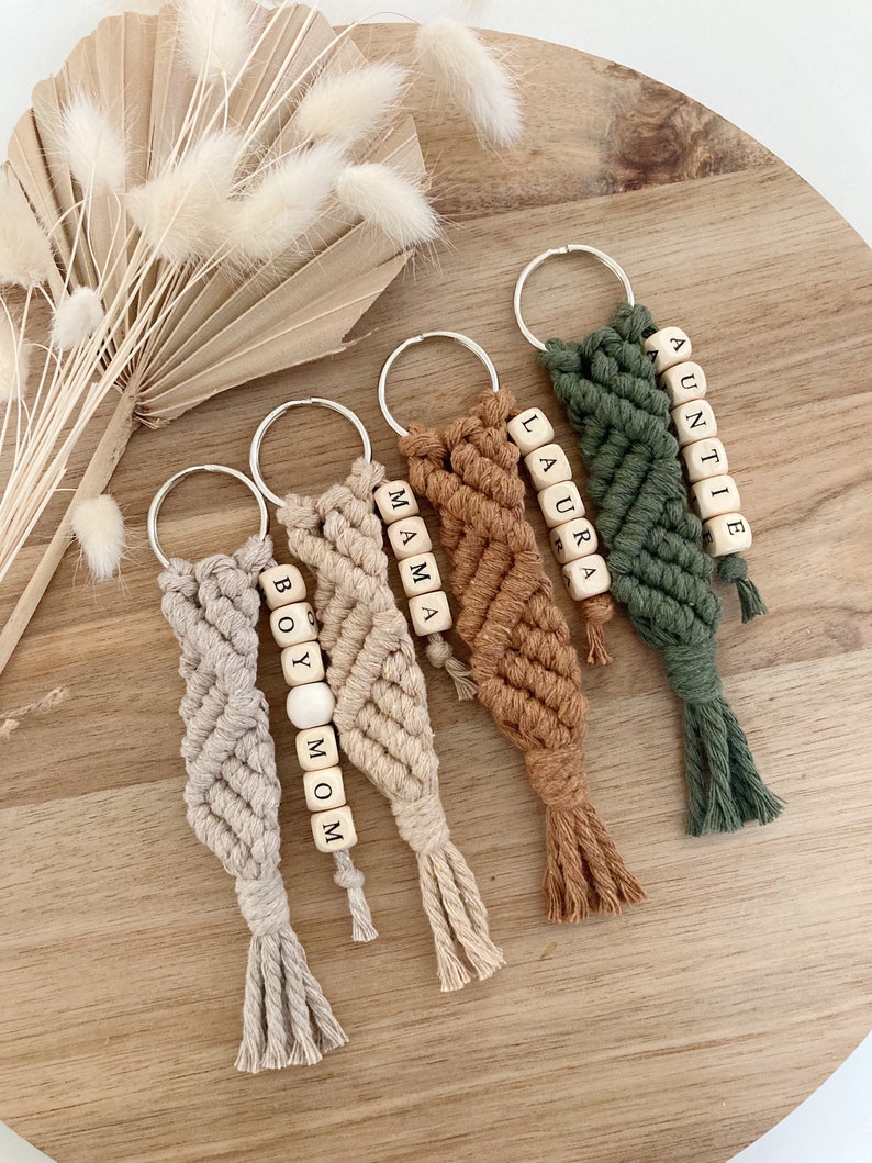 Personalized Macrame Keychain, Macrame Keychain, Customized Keychain, Macrame Accessories, Boho Keychain, Bridal Party Gifts, Mama Keychain image 4