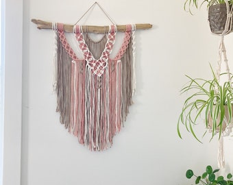 Macramé Wall Hanging, Boho Wall Hanging, Boho Home Decor, Pink Macrame, Nursery Decor, Girl's Nursery Decor, Medium Sized Wall Hanging