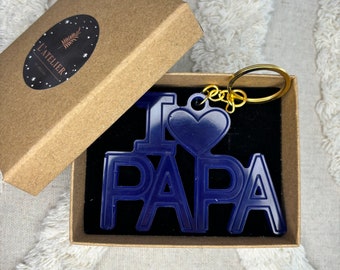 Porte clé en Résine I love papa | idée Cadeau