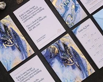 The Marble Collection II - Beautiful Gold Foil wedding invitation for summer beach wedding